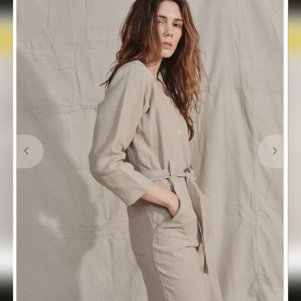 OZMA California Casual Linen Jumpsuit S Natural Tan Canerom - Picture 7 of 15